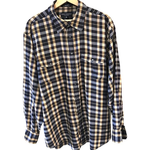 Daniel Cremieux Button-Down Shirt: Navy & Brown Plaid Cotton Men’s Size XL - Picture 1 of 9